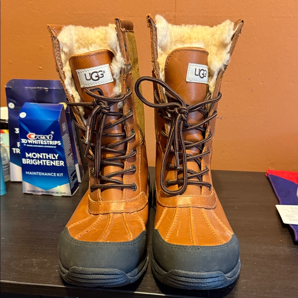 UGG Tan and Black Lace-Up Boots